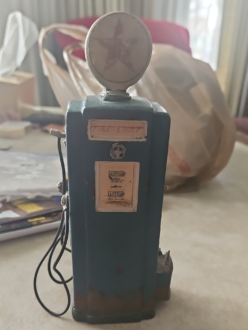 Vintage Fire-Chief Toy Gas Pump - Blue